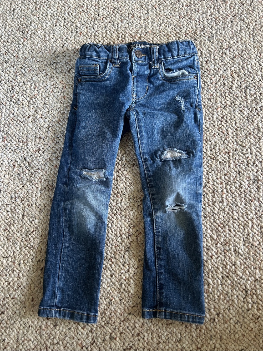 Cat & Jack Girls Dark Wash Distressed Denim Jeans - Blue